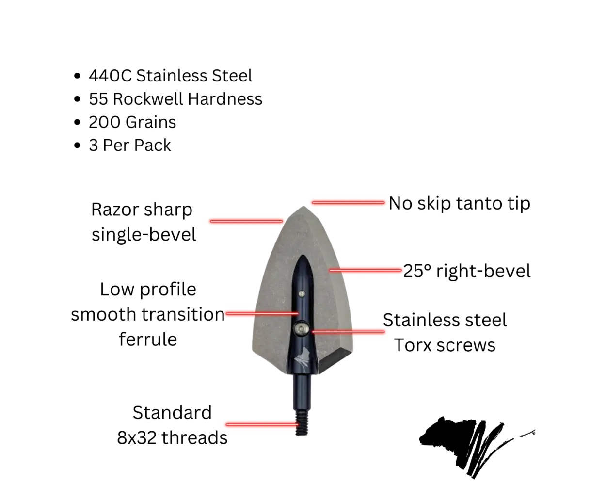 Maasai 200 grain Single Bevel Broadhead