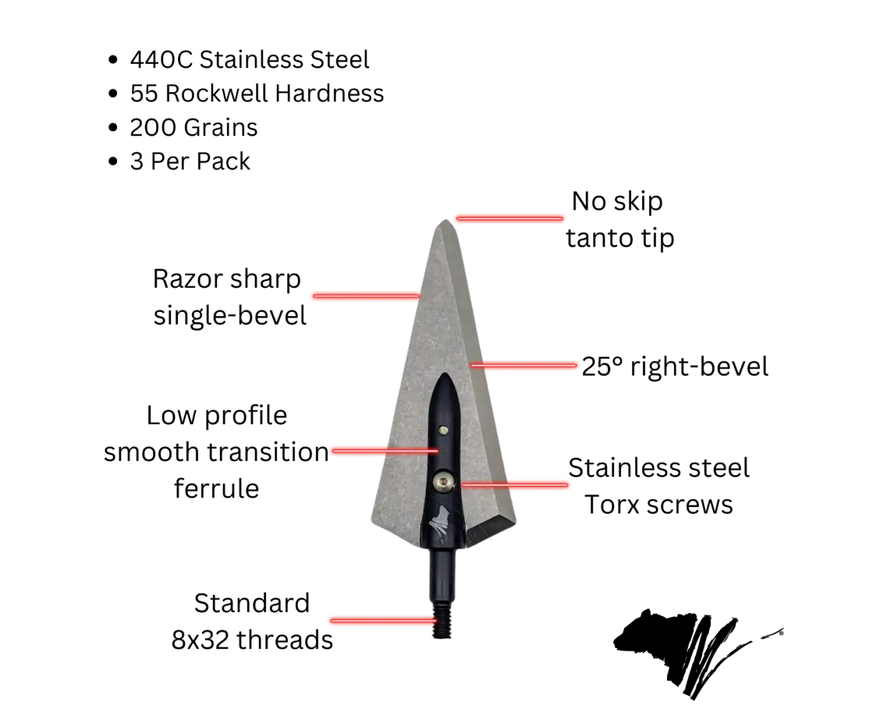 Samurai 200 grain Single Bevel Broadhead