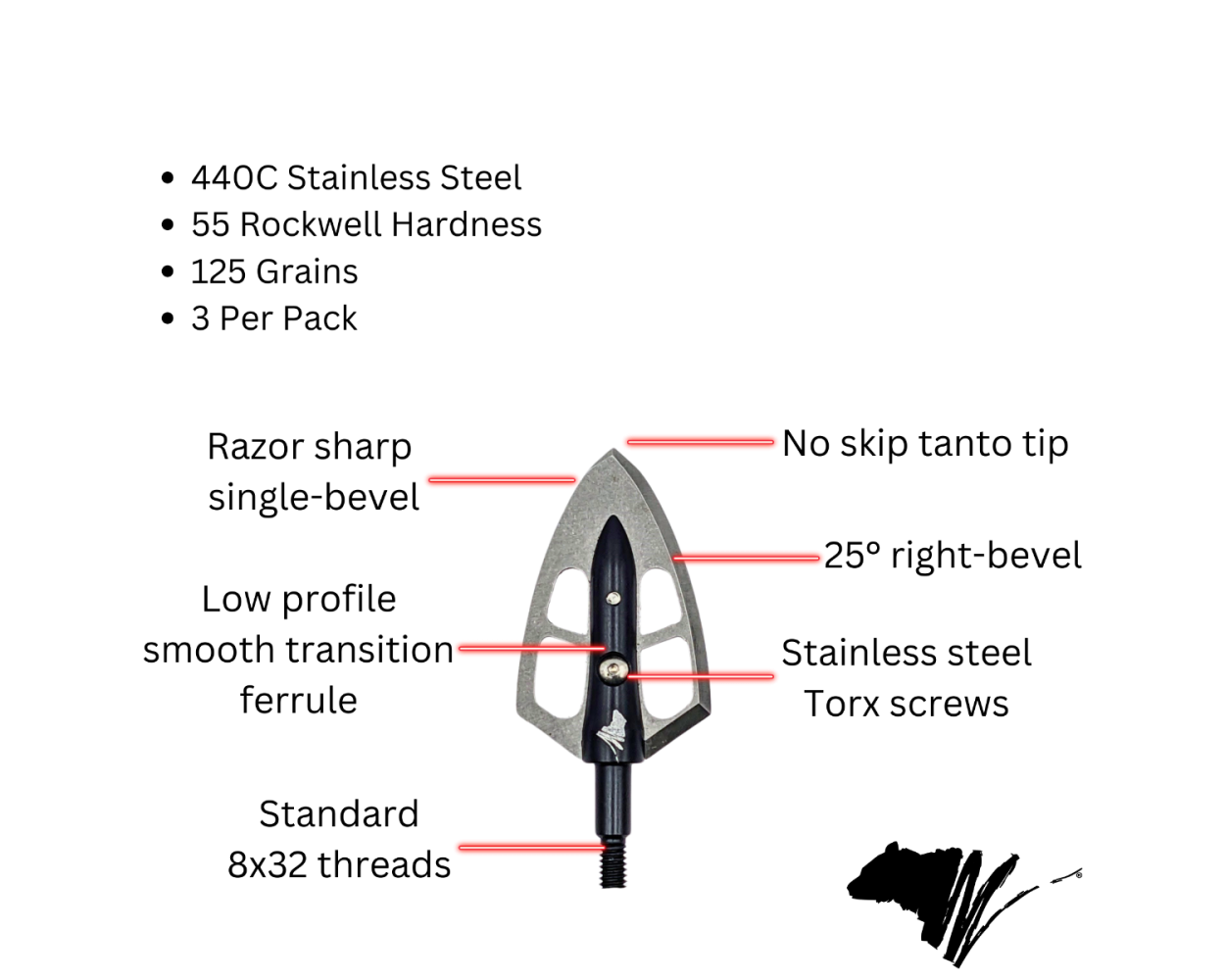 Maasai 125 grain Single Bevel Broadhead