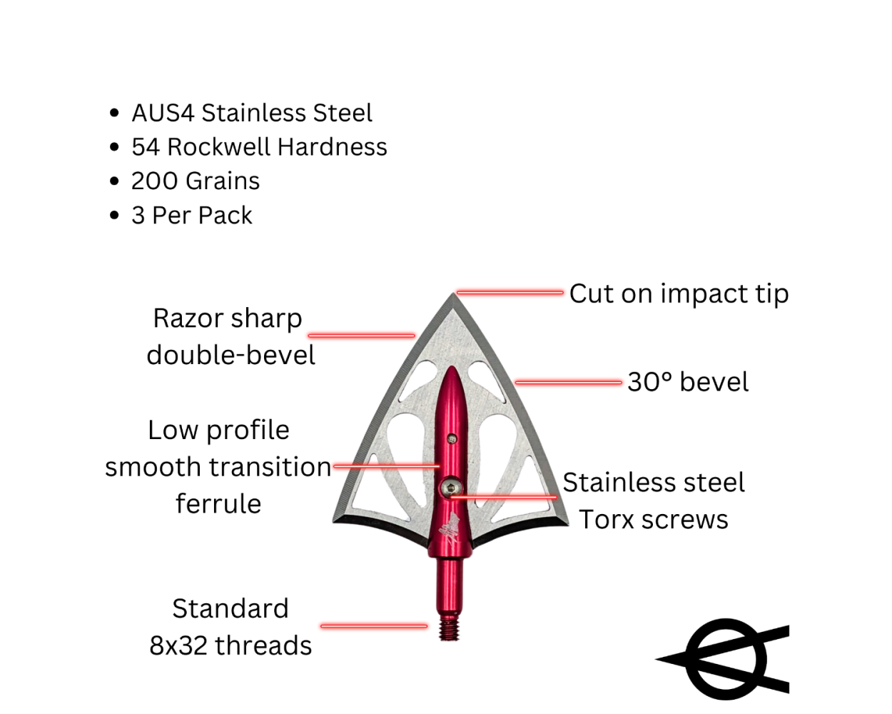 OverKill Silver Flame® 200 grain XXL Double Bevel Broadhead