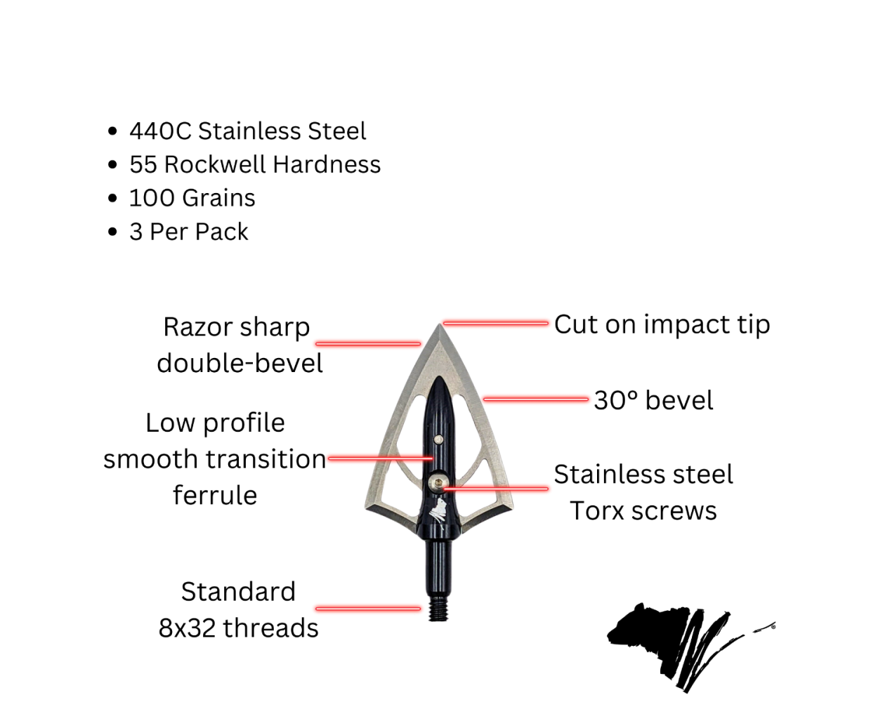 Silver Flame® 100 grain Double Bevel Broadhead