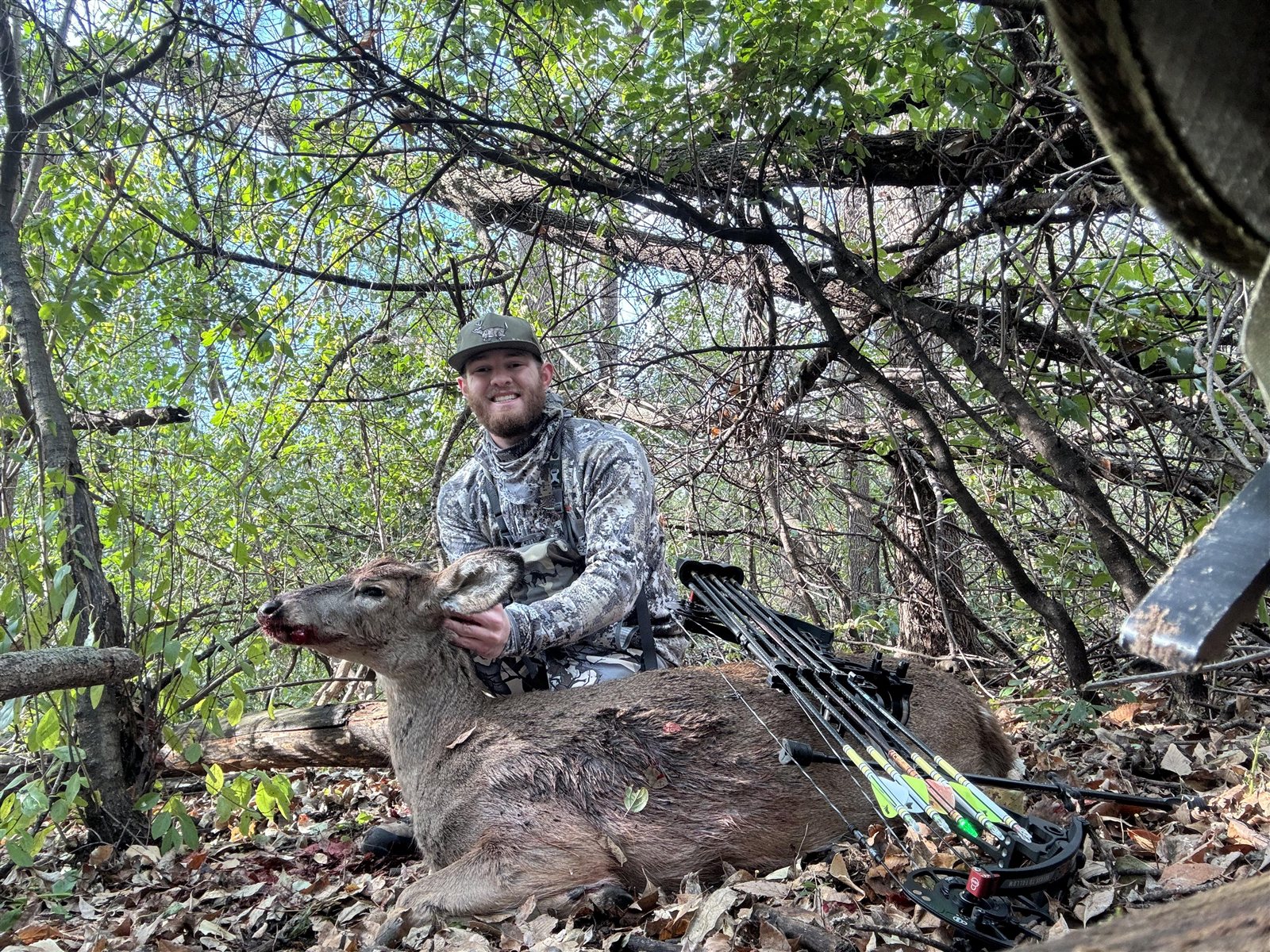 Doe taken with GrizzlyStik, bowhunting success story